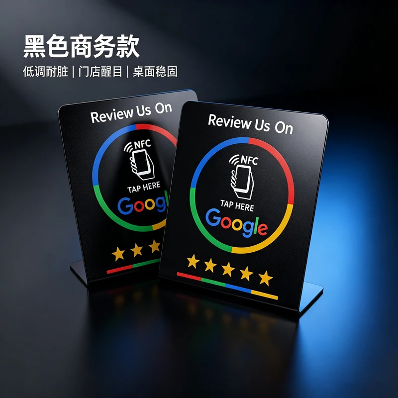Scratch Resistant Matte Google Review NFC Card NTAG215, Bendable Display Stand, Reusable Tap Review Card For Business Store
