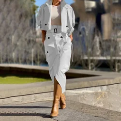 Two Piece Set Woman New Fashion Versatile Casual Skirt Workwear Temperament Button Belt Y2k Dress Suit for Female 2024 Autumn