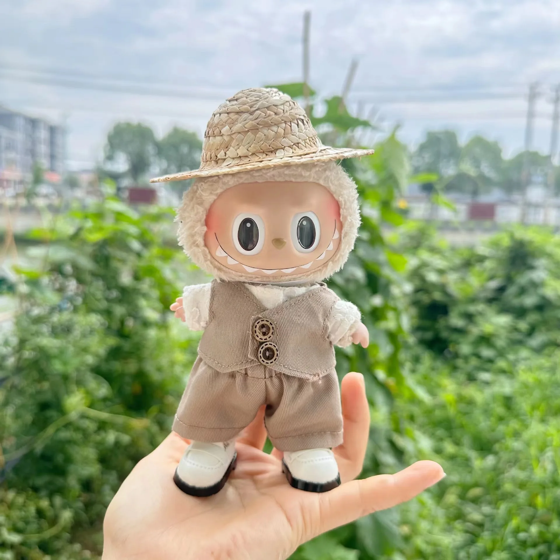 

15cm Labubu Idol Dolls Clothes Straw Hat Gentleman Cute Accessories Korea Kpop Exo Clothing Hoodie Plush Doll'S Clothes