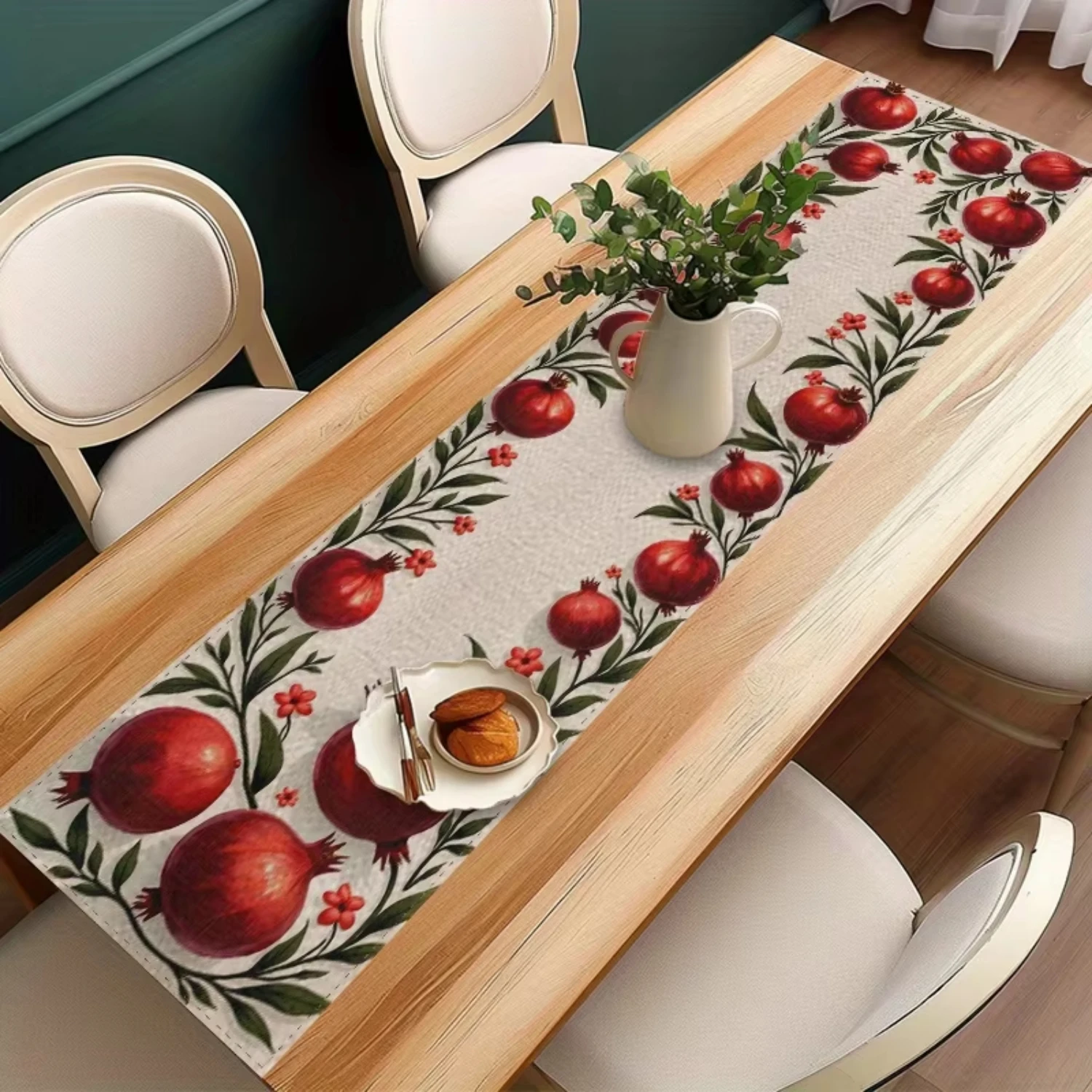 1pc Vivid Pomegranate Leaf Pattern Table Runner For Festival Banquet  Restaurant Desktop Stylish Home Jewish Festival Decor