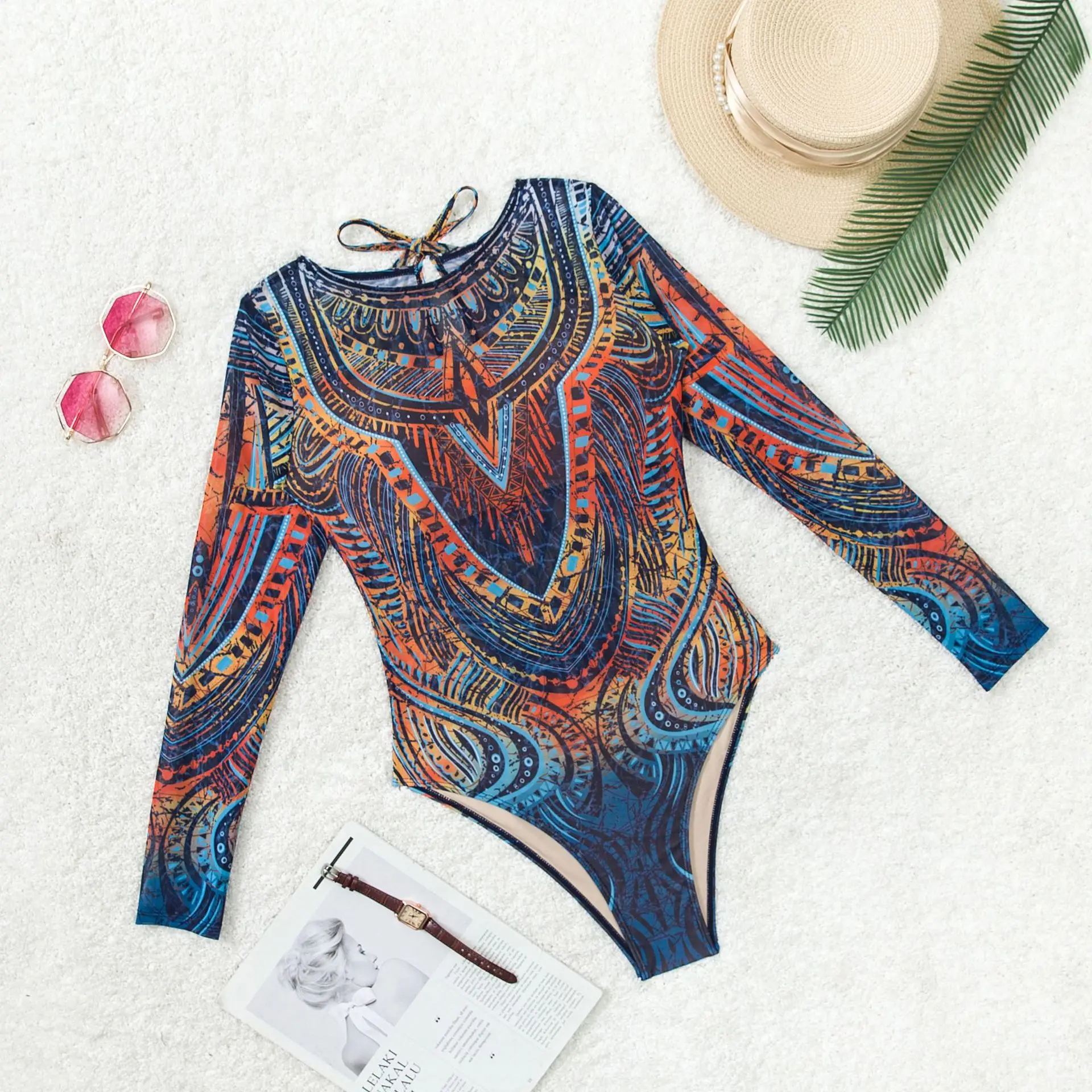 

Sexy Swimsuit One Piece Long Sleeve with High Leg Women Swimwear Body Suit Купальник bikini Beach Swimming Suit For Female