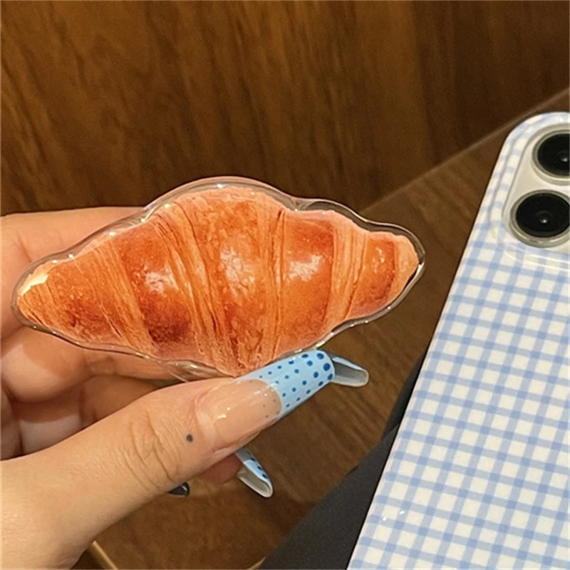 INS Cute Simulated Croissant Food Griptok Mobile Phone Finger Ring Bracket Phone Accessories Grip Socket Folding Stand Holder