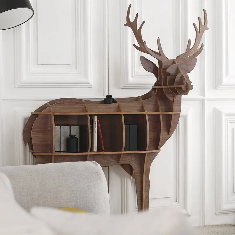 

Nordic display bookcase solid wood edge few living room side cabinet entrance porch partition arched black walnut
