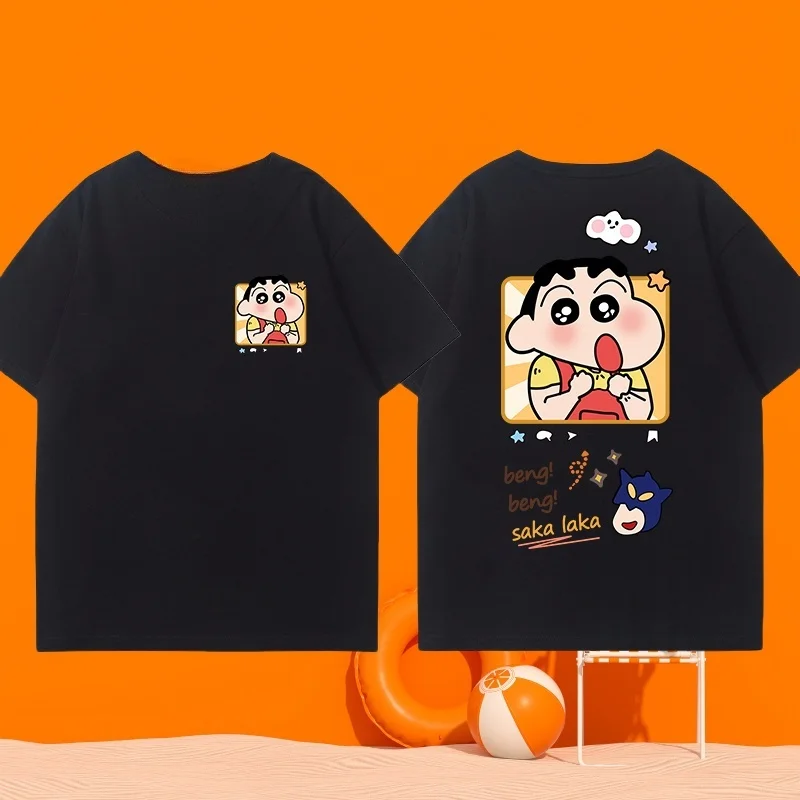 

Miniso, новая летняя хлопковая футболка с мультяшным карандашом и принтом Шин-тян, унисекс, уличный стиль, летняя мода, повседневный хлопковый топ с круглым вырезом