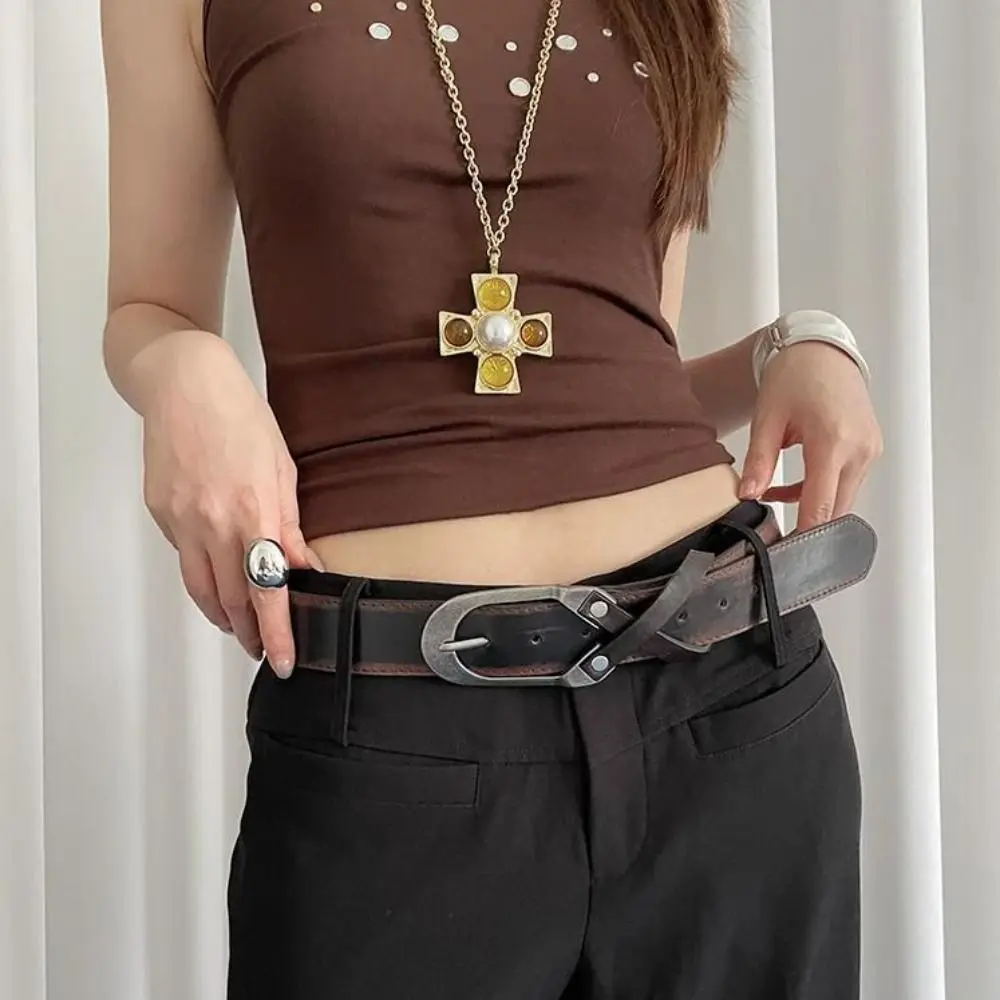 Fashionable Vintage Women's Belt Y2k American Cross Waist Belt Punk Black Brown Dress Jeans Belt Streetwear