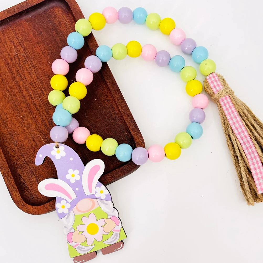 

Rabbit Wooden Bead String Wall Hanging Easter Decor Festive Party Pendant Tassel Home Bar Restaurant nament Bright Color