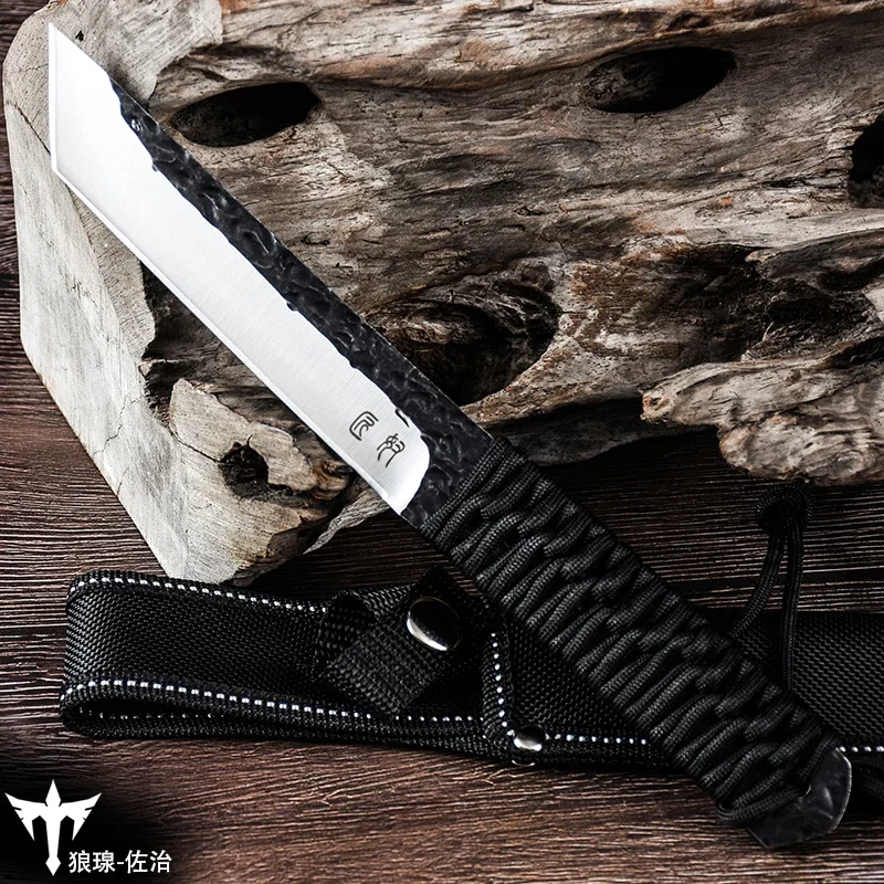 

wolf outdoor survival tactical wilderness survival knife camping knivesParatrooper rope handle 5cr13mov blade