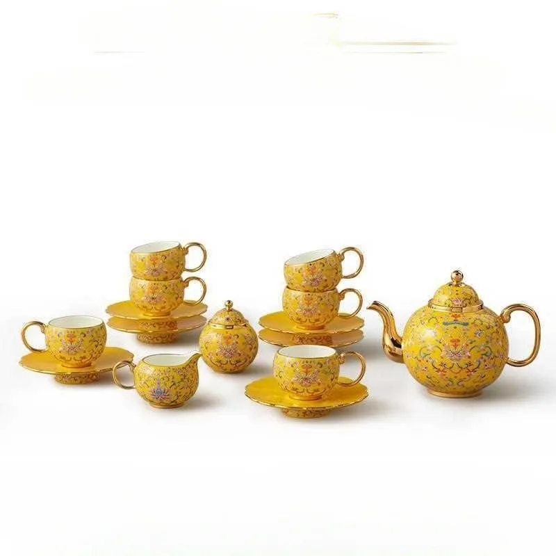

New court porcelain 17-head tea and coffee set, ceramic coffee cup and teapot combination
