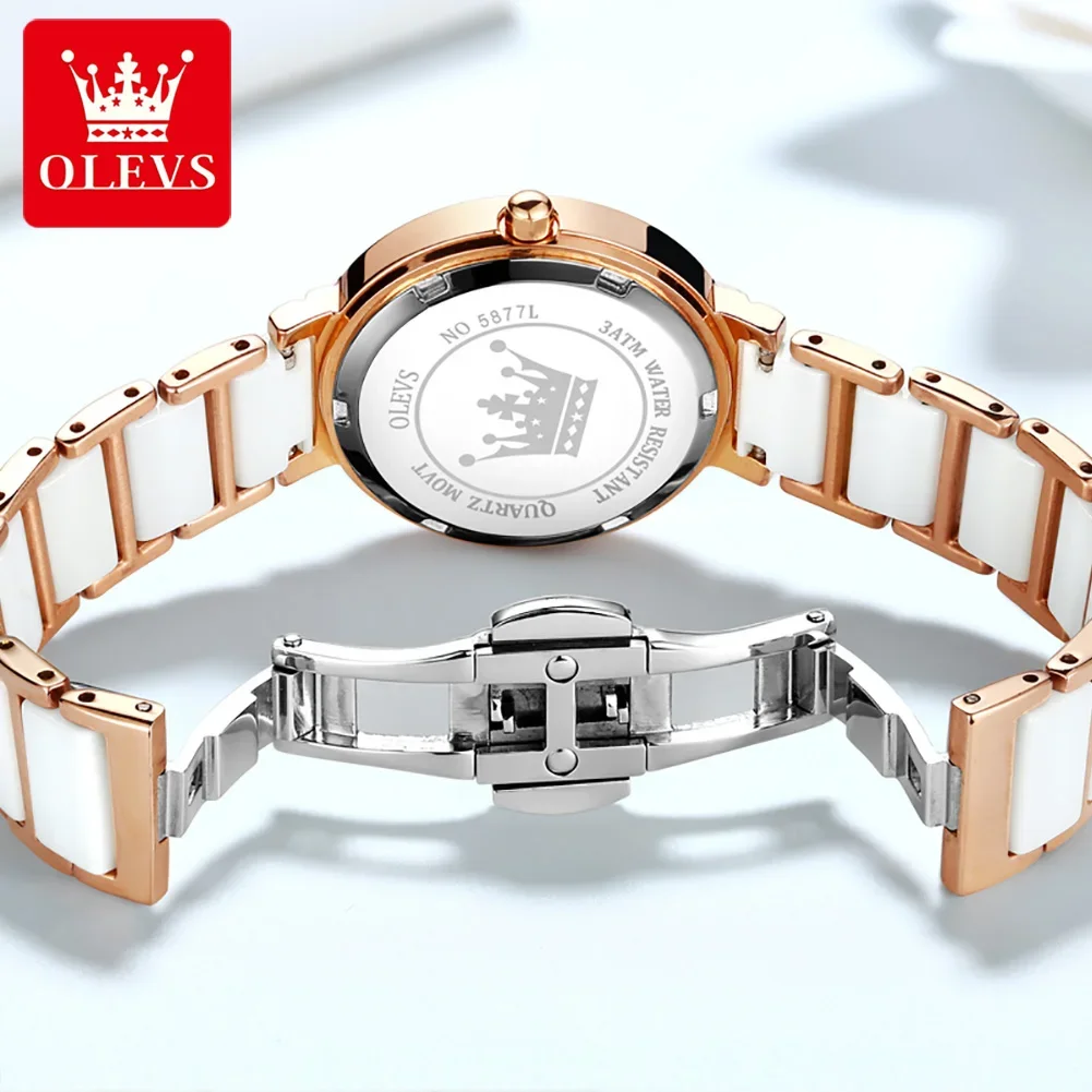 OLEVS-Reloj de pulsera de cuarzo japonés para mujer, accesorio de alta calidad, resistente al agua, con correa de cerámica, a la moda, 5877