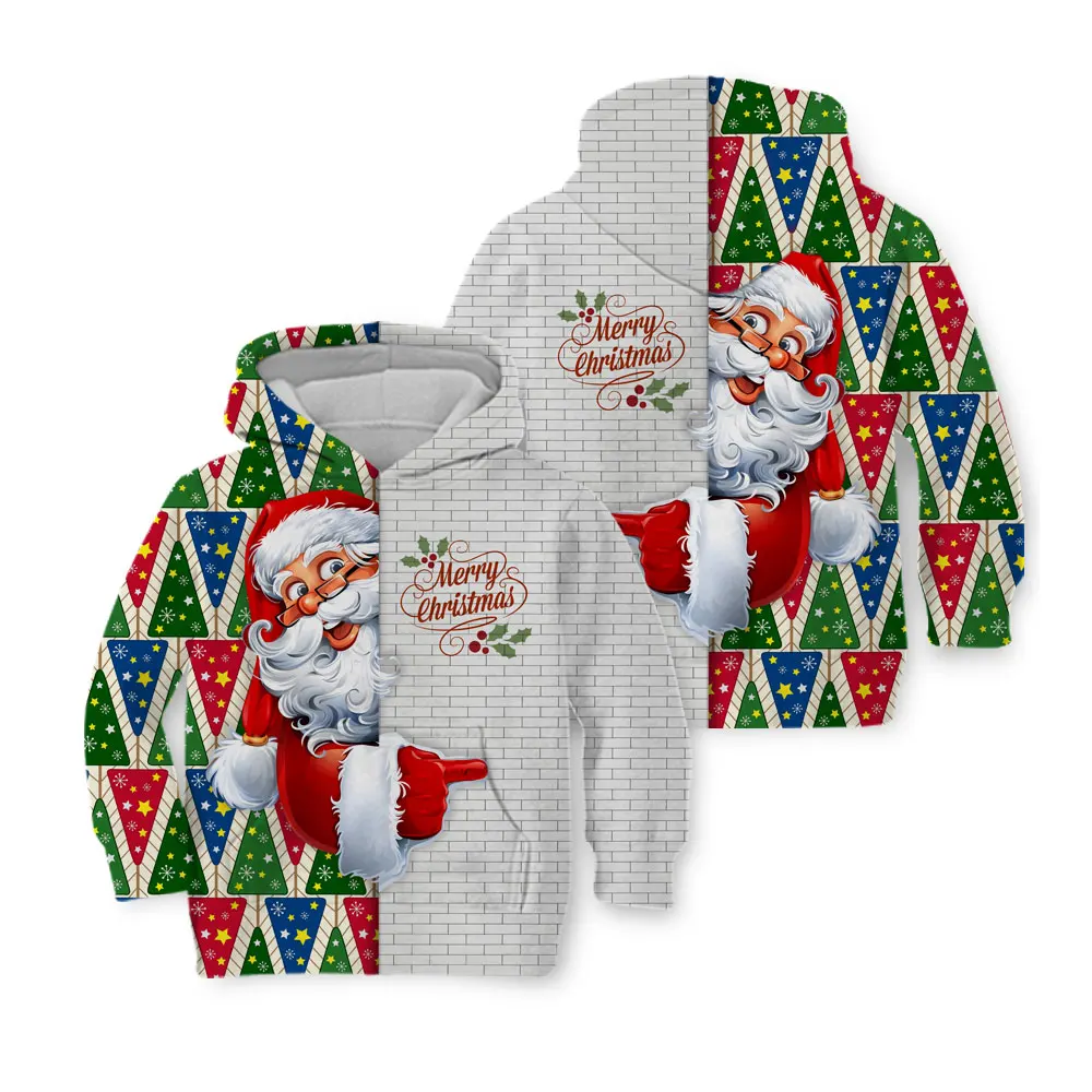 

Long Sleeve Pullover Kids Christmas Hoodie Santa Claus Festival Clothing Polyester 3D Printed Popular Ripped Wall Cat Boy's Tops