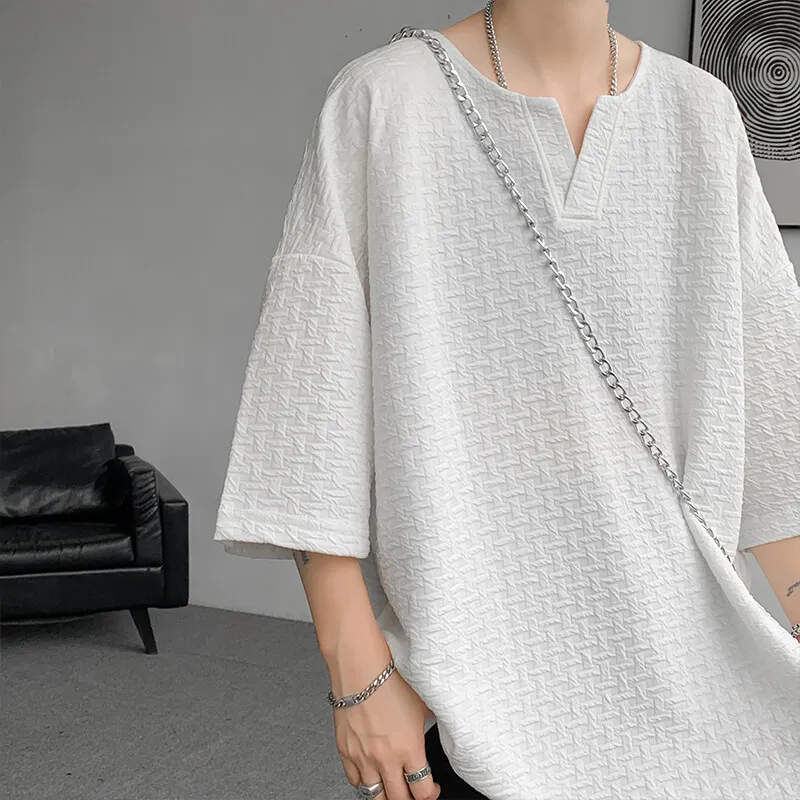 Мужская футболка свободного покроя с v-образным вырезом, летняя модная удобная дышащая повседневная уличная одежда, модная футболка из легкой ткани премиум-класса с круглым вырезом