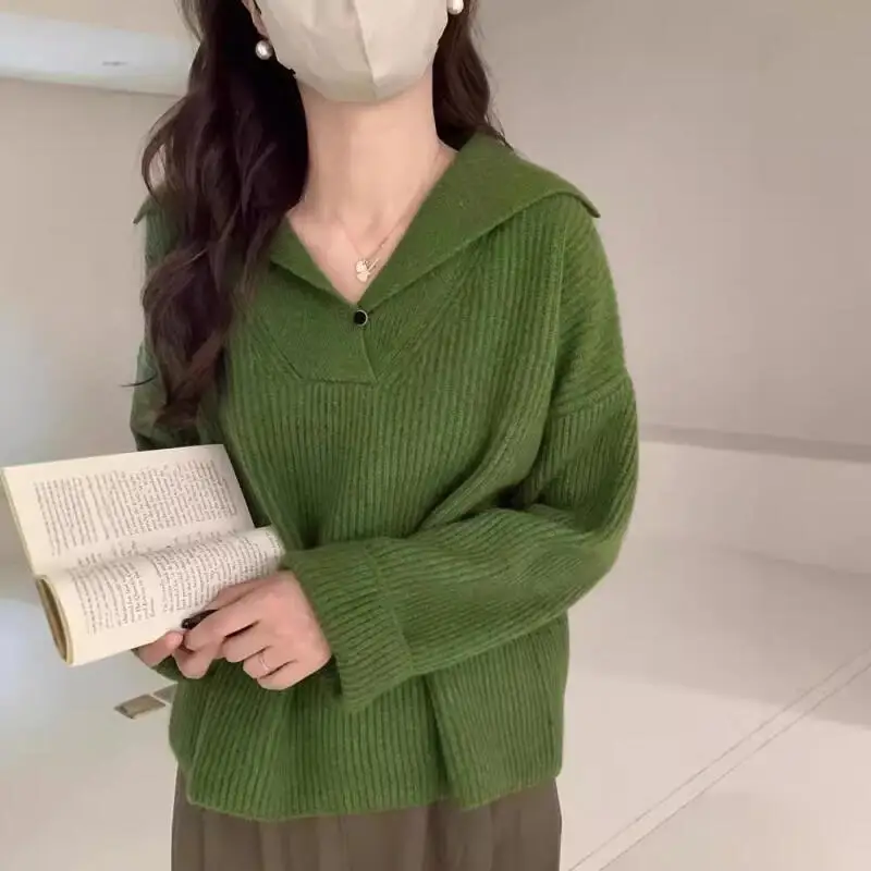 여성 가을 겨울 세일러 칼라 패션 스웨터 루즈핏 부드럽고 따뜻한 니트웨어