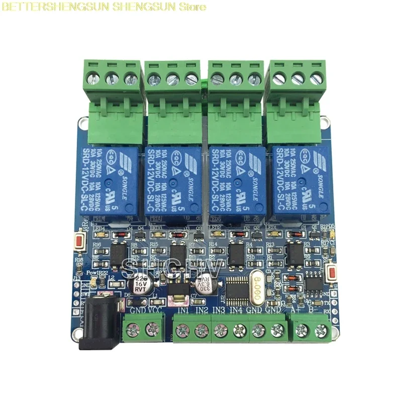 MODBUS-RTU 4 way relay module STM8S103 MCU two  RS485 communication TTL