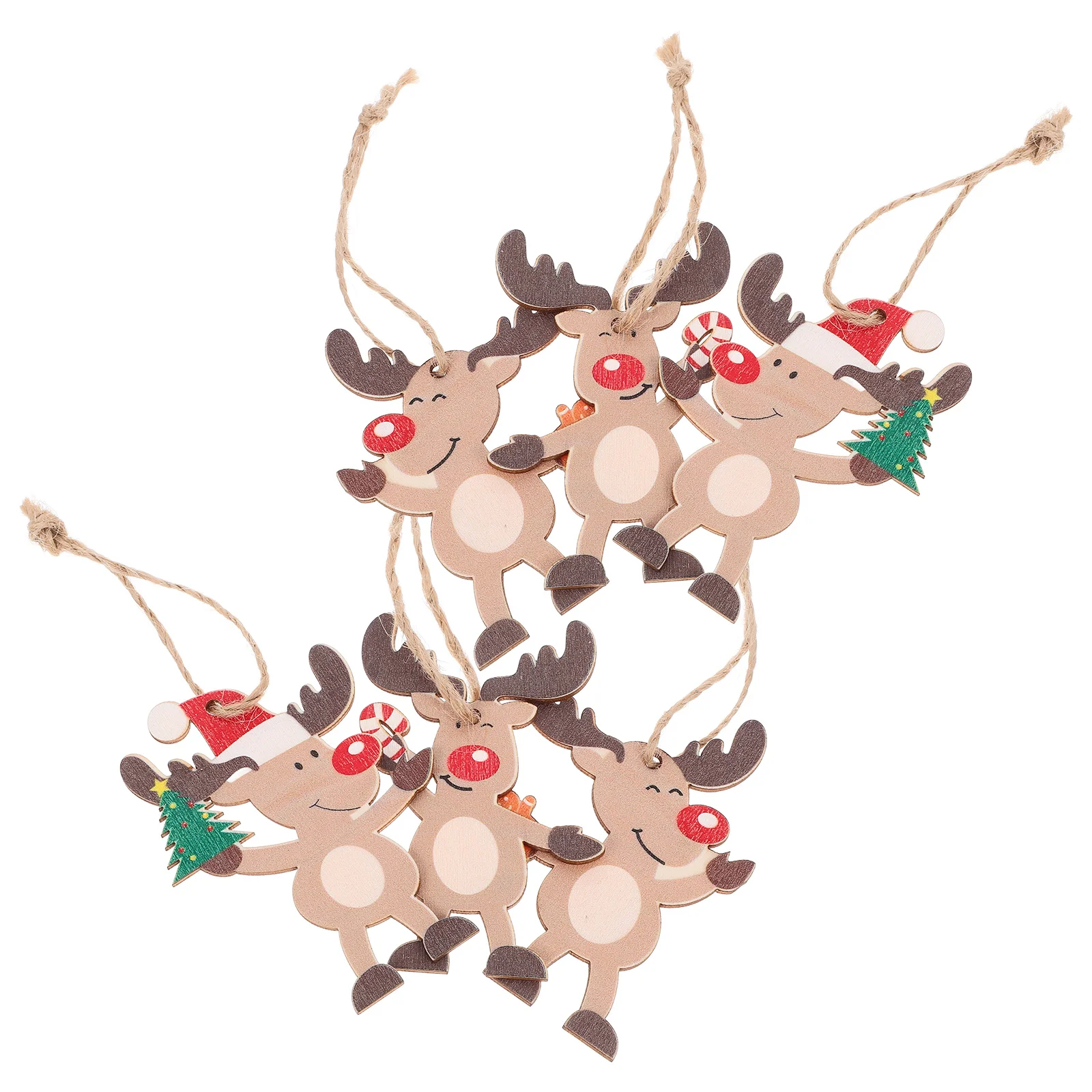 

6 Wooden Christmas Ornaments Hanging Decor Xmas Tree Party Festival Old Fashioned Indoor Decorations Versatile Use Santa
