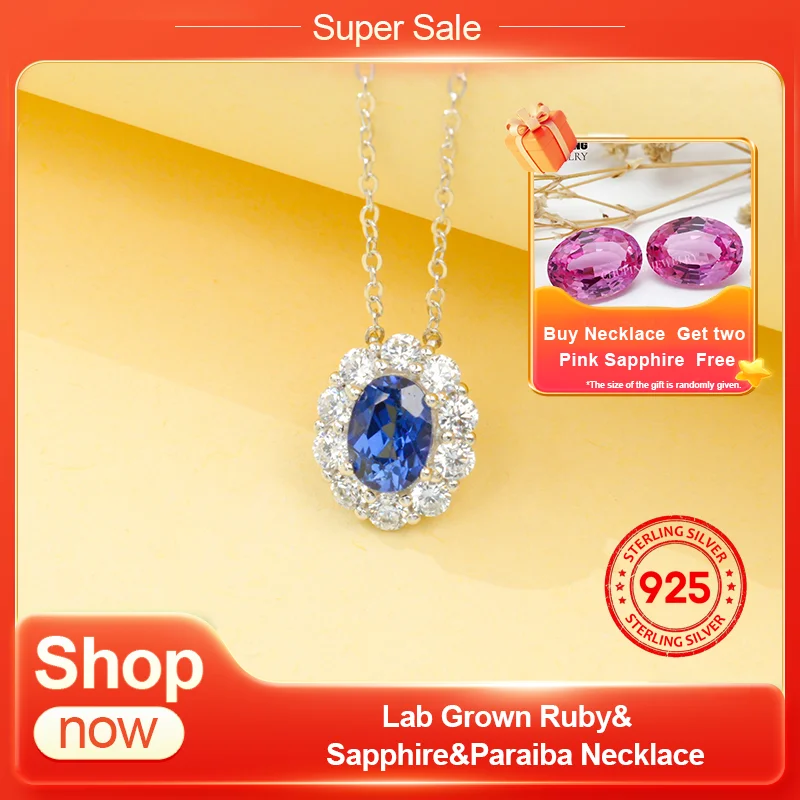 

ChuPing Fine Jewelry Lab Grown Ruby&Sapphire&Paraiba Oval Cut 5*7mm S925 Necklace For Women Classic Party Valentine's Day Gift