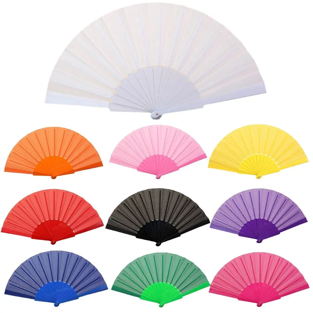 

Portable Folding Fan Plain Plastic Cloth Hand Fan Chinese Elegant Fabric Hand Fan for Weddings Travel Party Dancing Cosplay