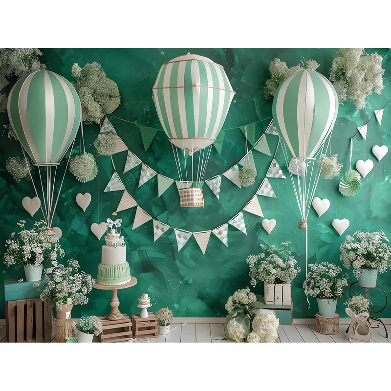 Hot air balloon Happy Birthday Photography Background Football Floral Arch Rocket Soccer Baby Party Carrots Backdrops FB-01