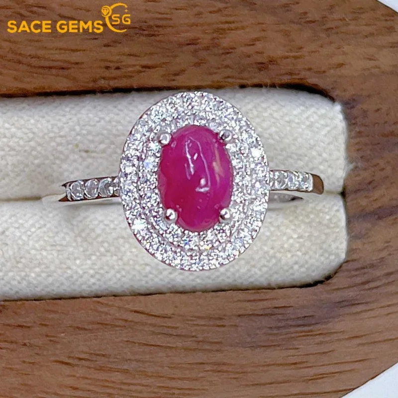 

SACE GEMS Fashion 925 Sterling Silver 5*7mm Natual Ruby Luxury Rings for Women Created Wedding Engagement Party Fine Jewelry