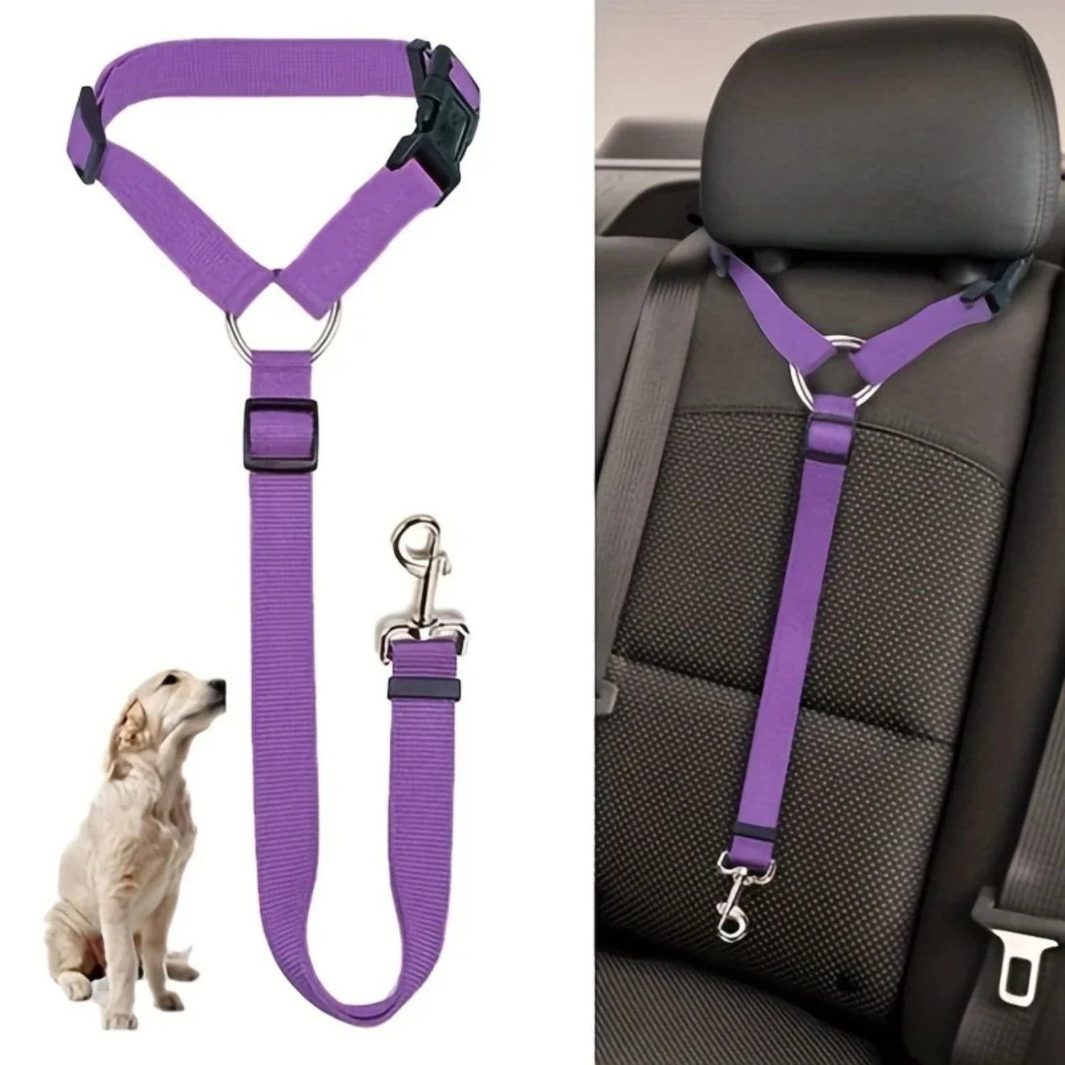 Solid and Comfortable Adjustable Nylon Pet Dog Car Seat Belt Harness Collar for Stress-Free Ride Accessories Ensuring a Safe and