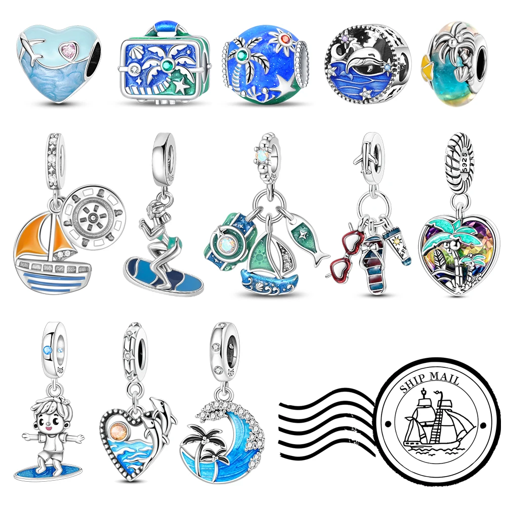 

Неторопливое серебро 925 пробы, пляжная поездка, гавайское бикини для серфинга, подвеска из кокосовой пальмы, подходит для браслета «сделай сам», ожерелье, дорожные сувениры