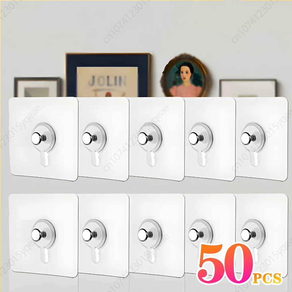 50PCS  Strong Adhesive Hooks Picture Frame Poster No Drilling Hooks Waterproof Kitchen Bathroom Accessories Screw Hooks