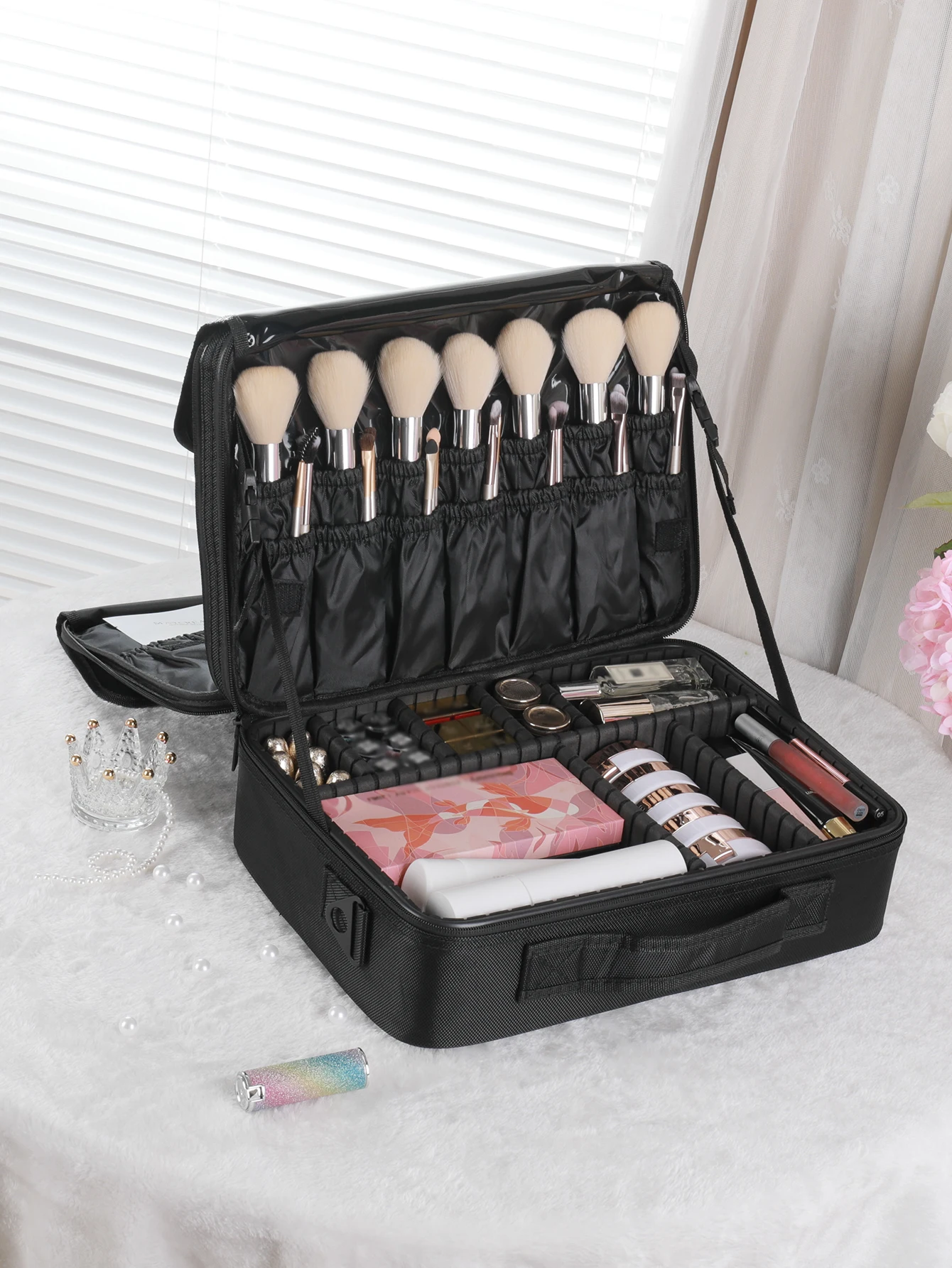 Makeup Bag, Makeup Case Professional Makeup Artist Kit Train Case Travel Cosmetic Bag Brush Organizer, Waterproof Leather Materi