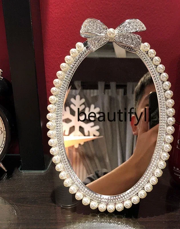 

European Pearl Makeup Mirror Desktop Dormitory Student Desk Korean Countertop Bedroom Makeup Mirror