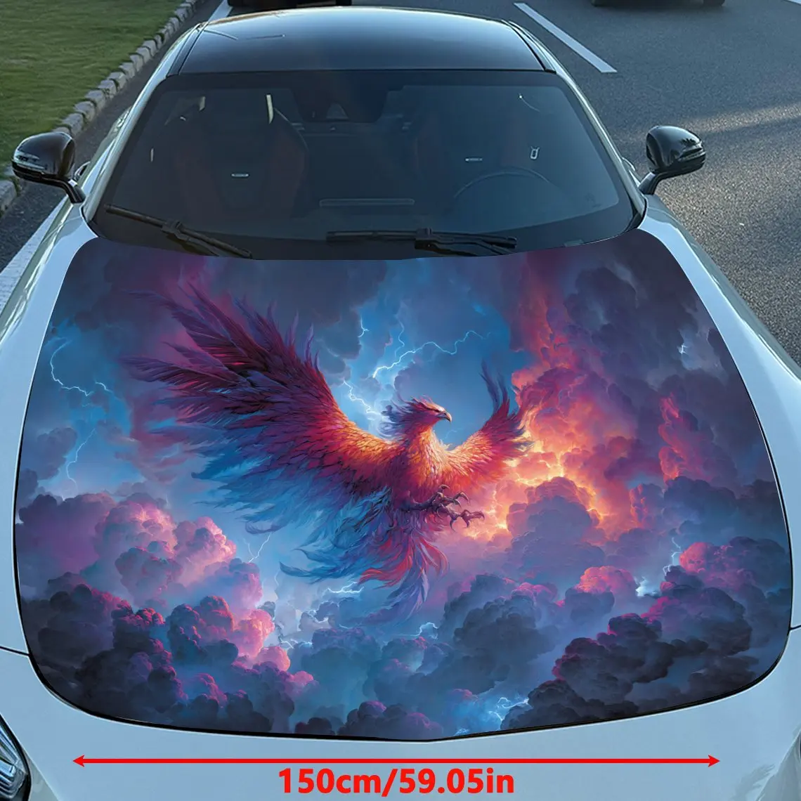 Storm Phoenix Vinyl Decal - Universal Fit Paper Material Car Hood Wrap, Automotive Exterior Bonnet Sticker, Vehicle Modification