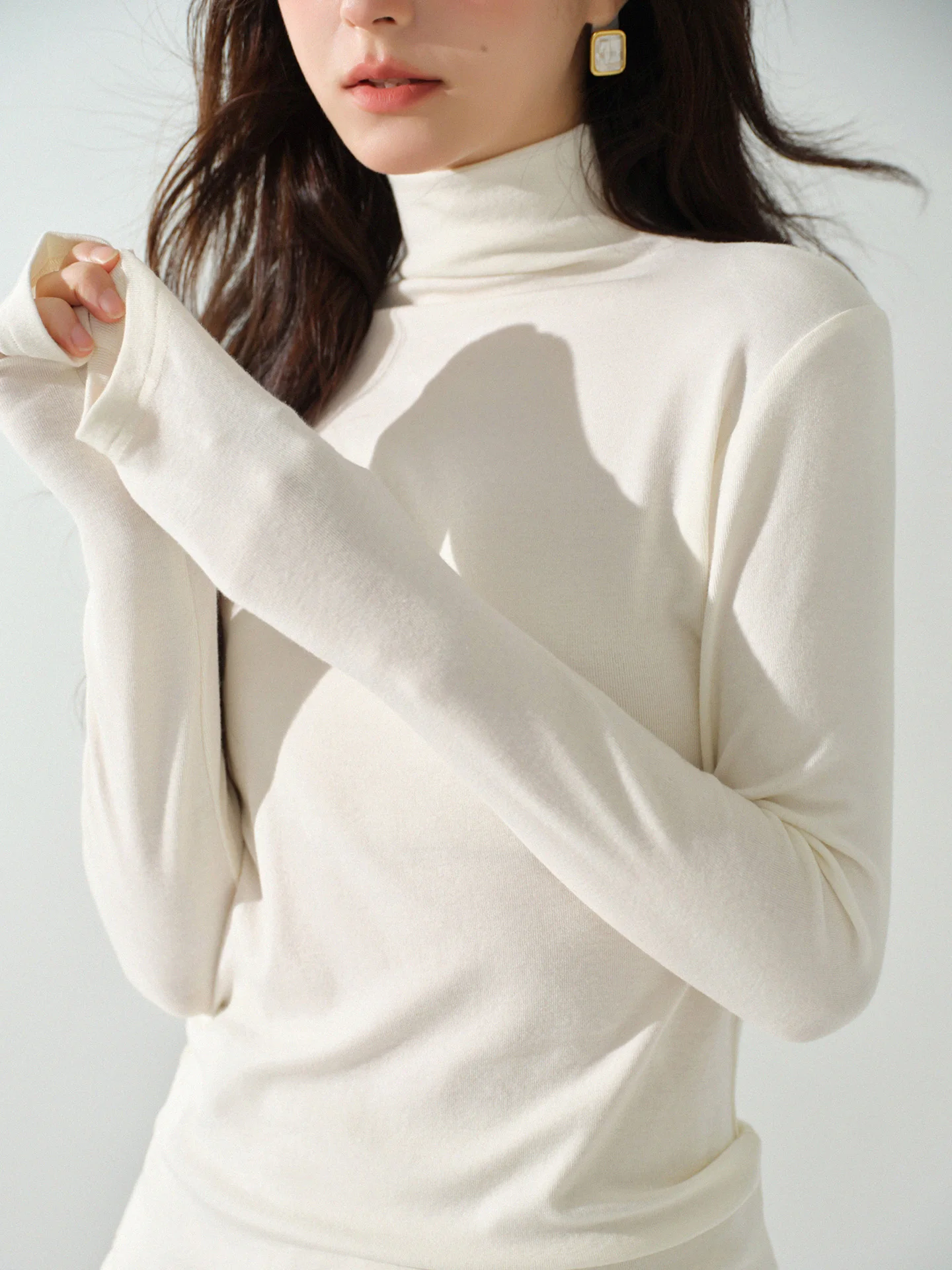 Wool Turtleneck Knit Top Women Slim Long Sleeve Base Layer Soft Stretch High Neck Sweater Elegant Minimalist Innerwear Autumn