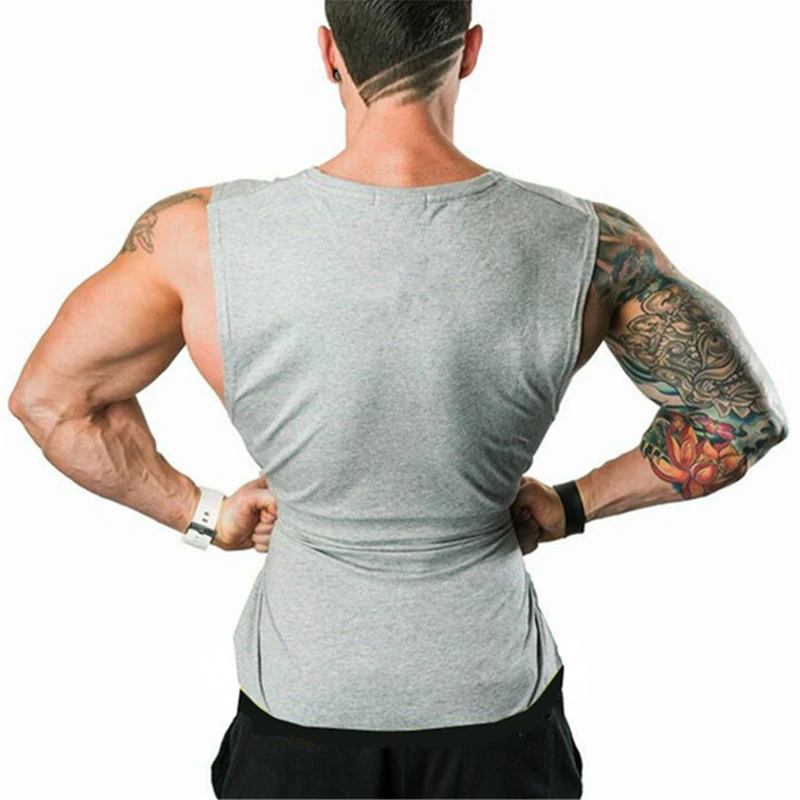 Summer Men Cotton Sleeveless Breathable  Gym Workout Bodybuilding Sport Stringer Tank Tops  Fitness Muscle Casual Vests T-shirts