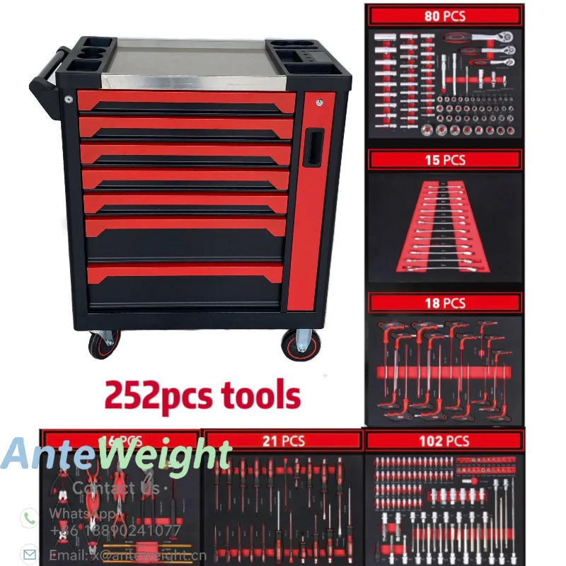 High Quality 7 Drawers Metal Garage Tool Cart Workshop Tools Box Set Trolley Storage Cabinet OEM OBM