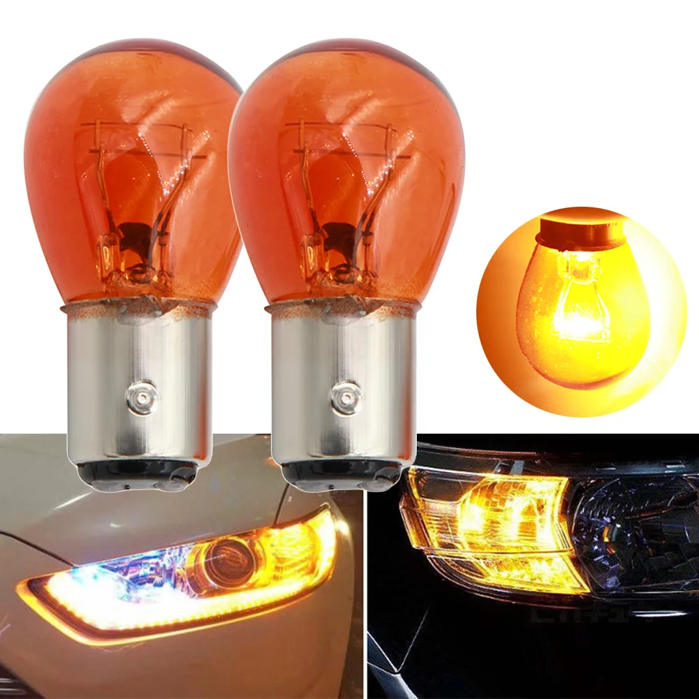 2Pcs 380 BAY15D 1157 21/5W Natural White Glass Double Filament Amber Warm White Car DRL Stop Brake Lights Halogen Bulb DC12V