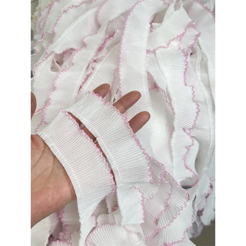 White Chiffon Pleated Lace Trims, Ribbon Fabric Applique, Fold Ruffle Dresses, DIY Sewing Supplies, Craft, 3.5cm Wide