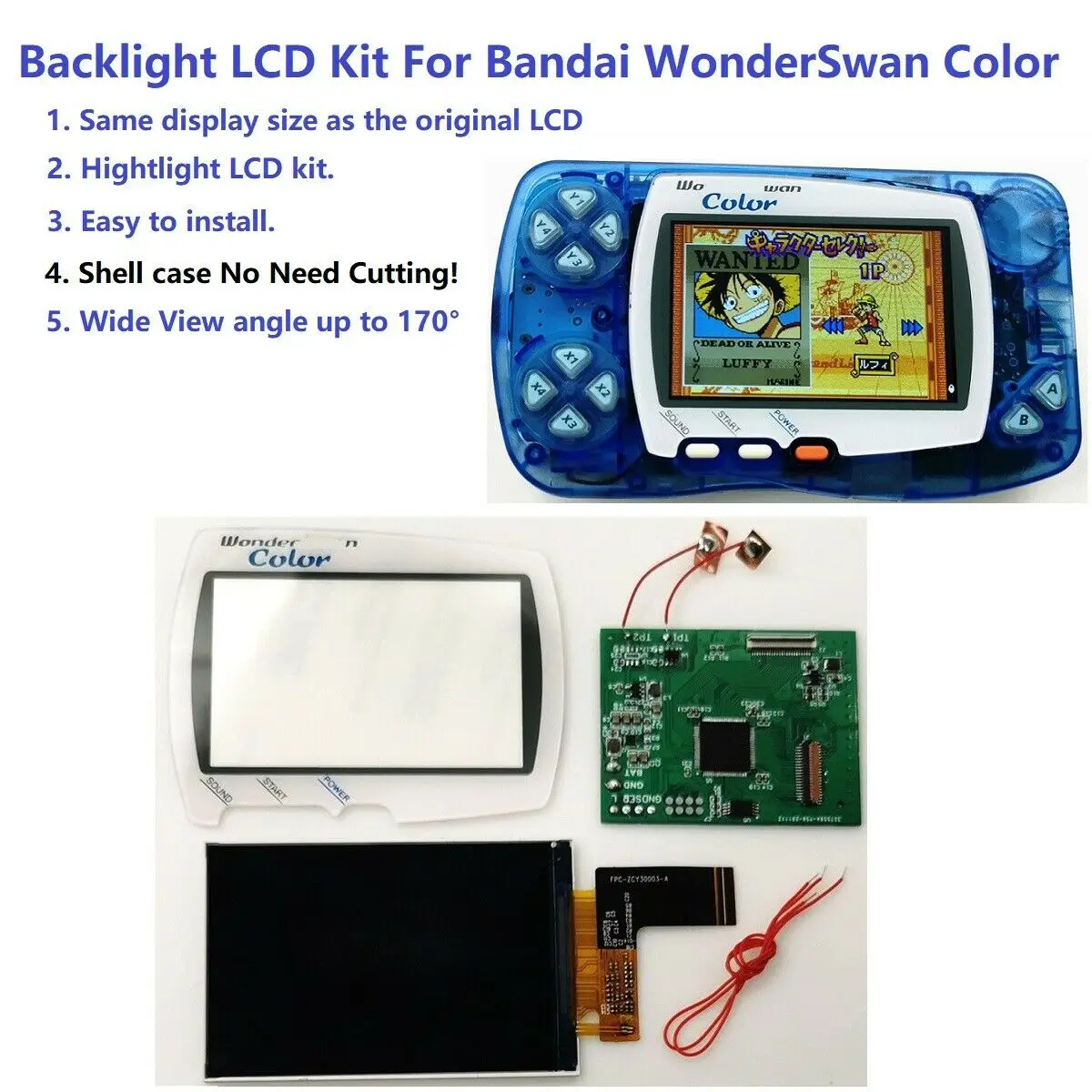 

WSC Hightlight IPS Backlight LCD Screen Kit For Bandai WonderSwan Color WSC Game Console With White Len