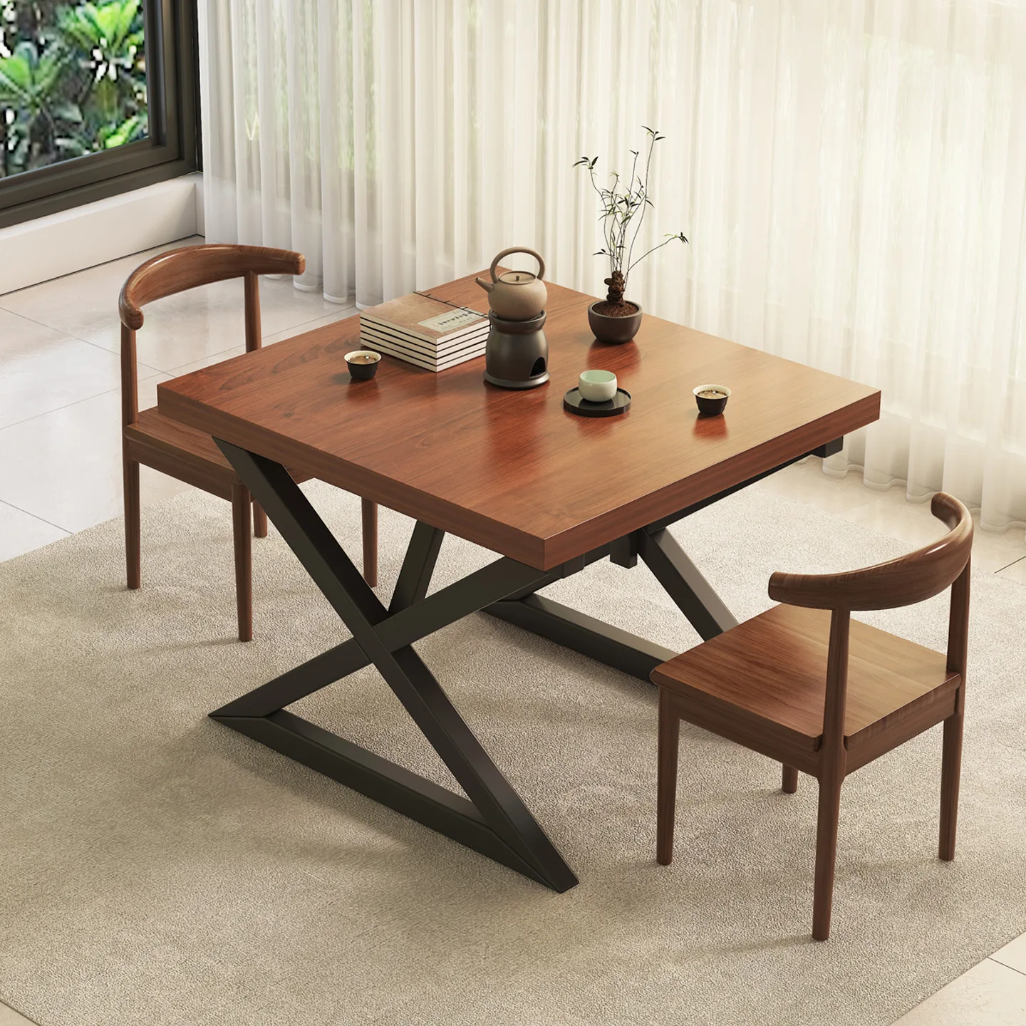 Tea table and chair combination household living room dining table new Chinese office large board tea table small apartment balc