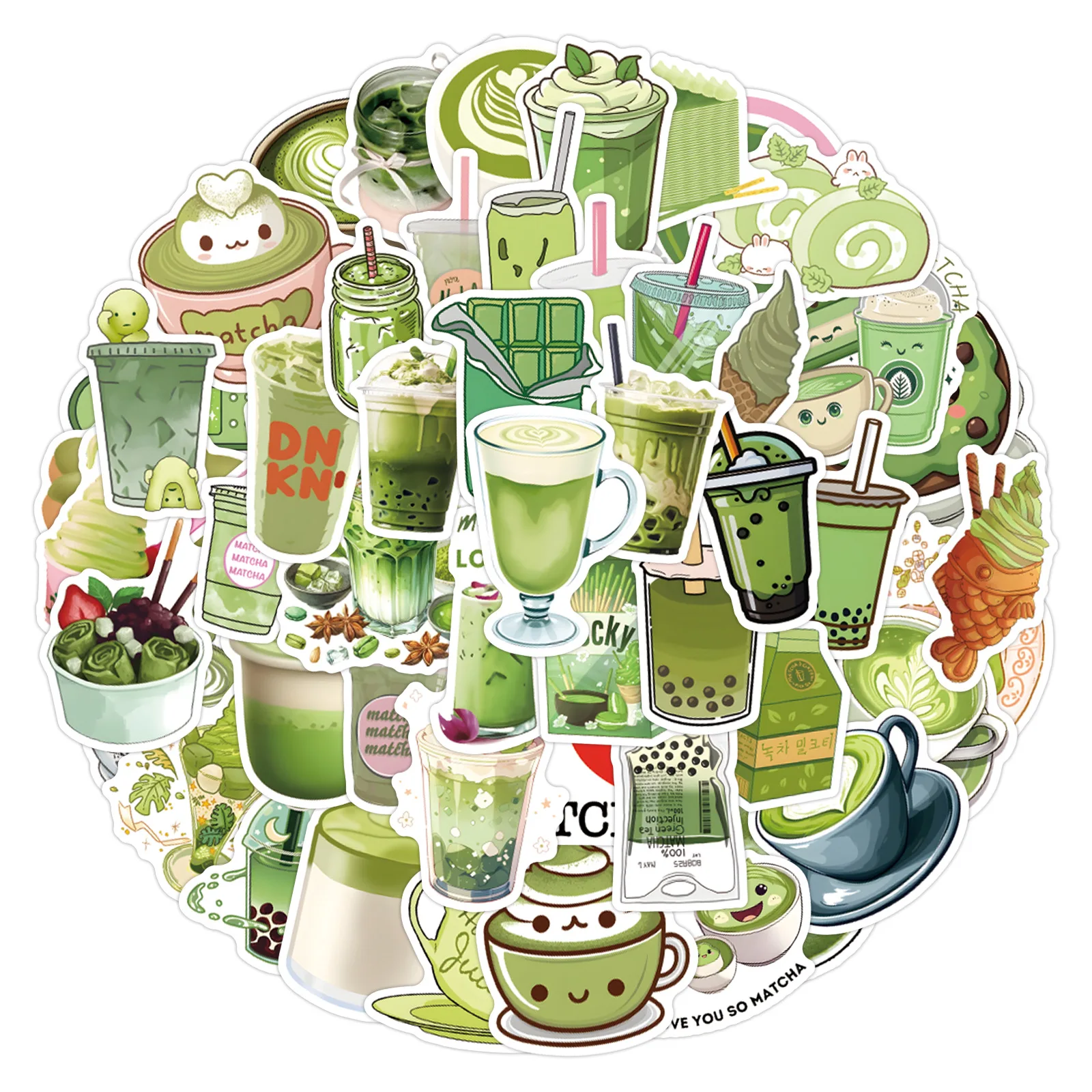 55pcs Matcha Dessert Drink Stickers Afternoon Tea Decals Decoration DIY Notebook Luggage Phone Guitar Kids Toys Gifts
