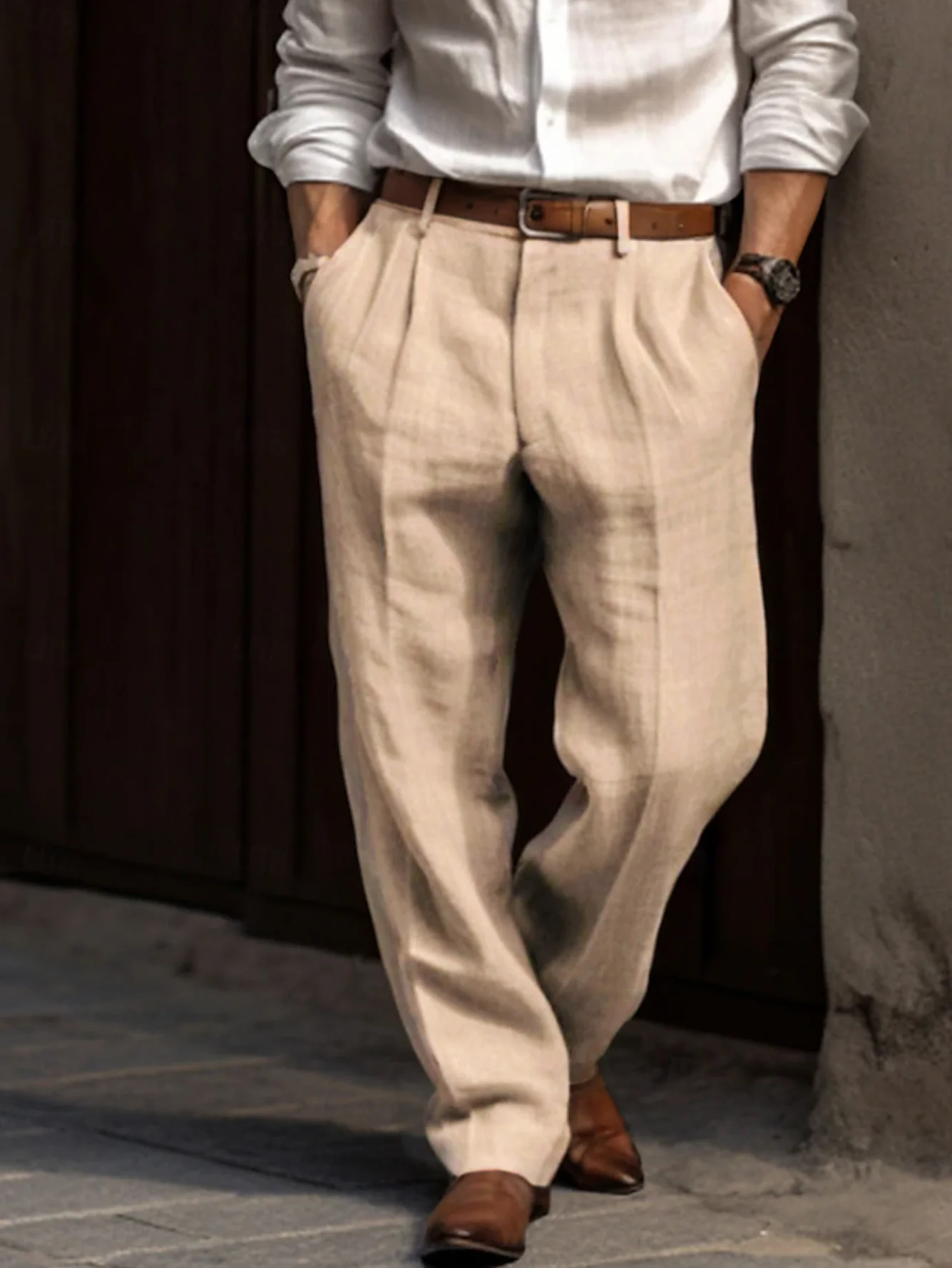 Neue Sommerkollektion, Elegante Retro-Leinenhose, Vielseitig für den Arbeitsweg, Fließend, Locker Geschnittene Gerade Hose, Atmungsaktiv – Detail 3