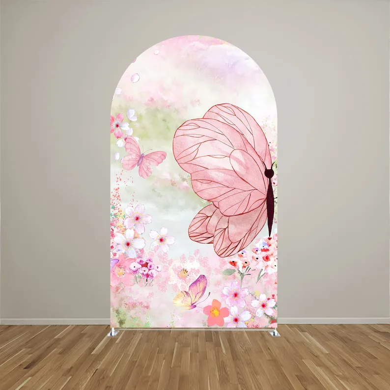 Mehofond Arch Backdrop Covers Flowers Butterfly Wonderland Princess Birthday Party Purple Ripples Baby Shower Cover Decorations