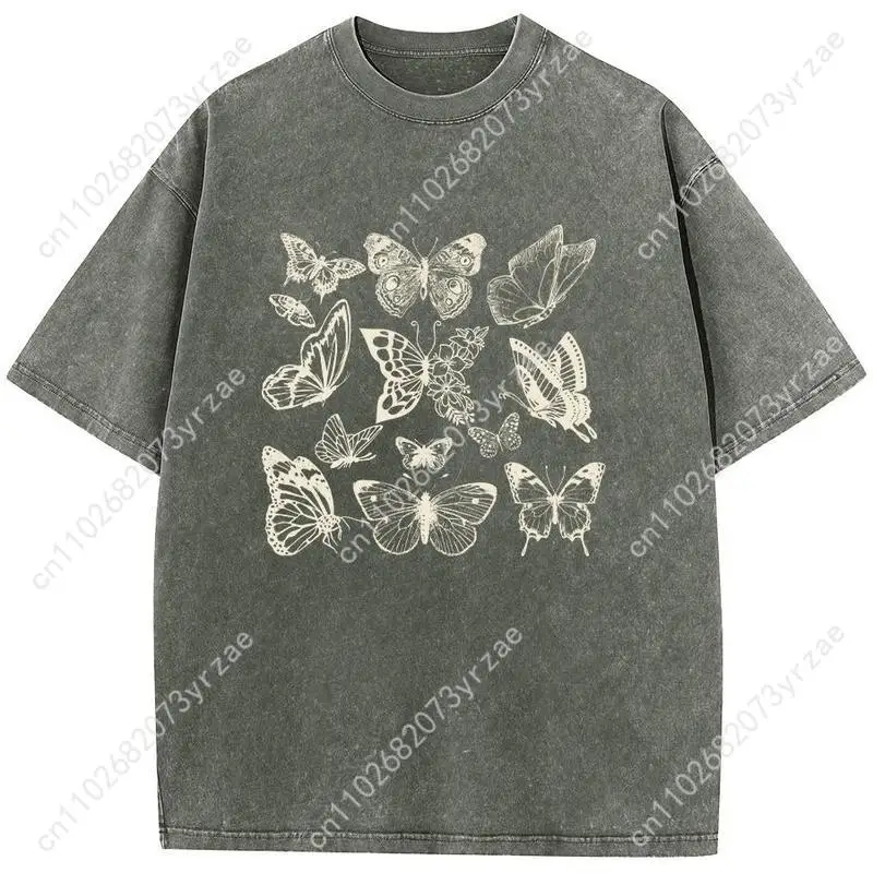 레트로 티셔츠 나비 남자 여자 고품질 빈티지 티셔츠 코튼 반팔 패션 티셔츠 부드러운 통기성 탑