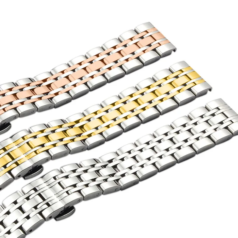 UTHAI316L Stainless Steel Seven Bead Watch Strap 16mm 18mm 20mm 22mm Solid Butterfly Buckle Universal Watchband Accessories