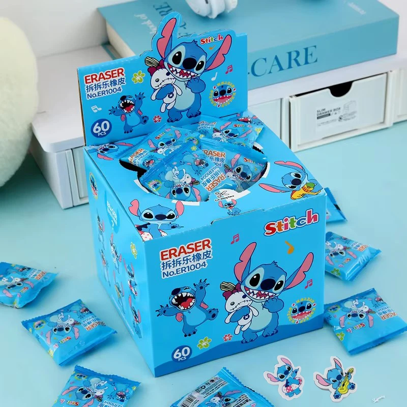 

60pcs/Box Disney Lilo & Stitch blind pouch Eraser cartoon Stitch Student Stationery Pencil Eraser Kids School Supplies Wholesale