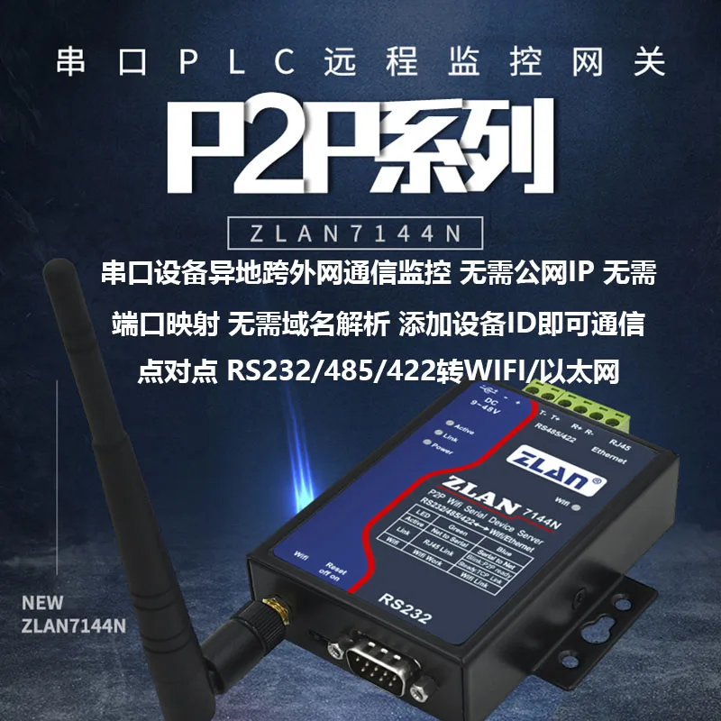 

Wireless Serial Server Serial RS232/485/422 to Wifi P2P ZLAN7144N