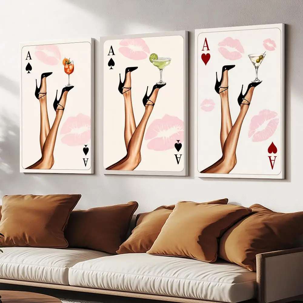Retro Cocktail High Heels Art Painting Calligraphy HD Modern Style Inner Frame Canvas Bedroom Room Hallway Wall Art Decor