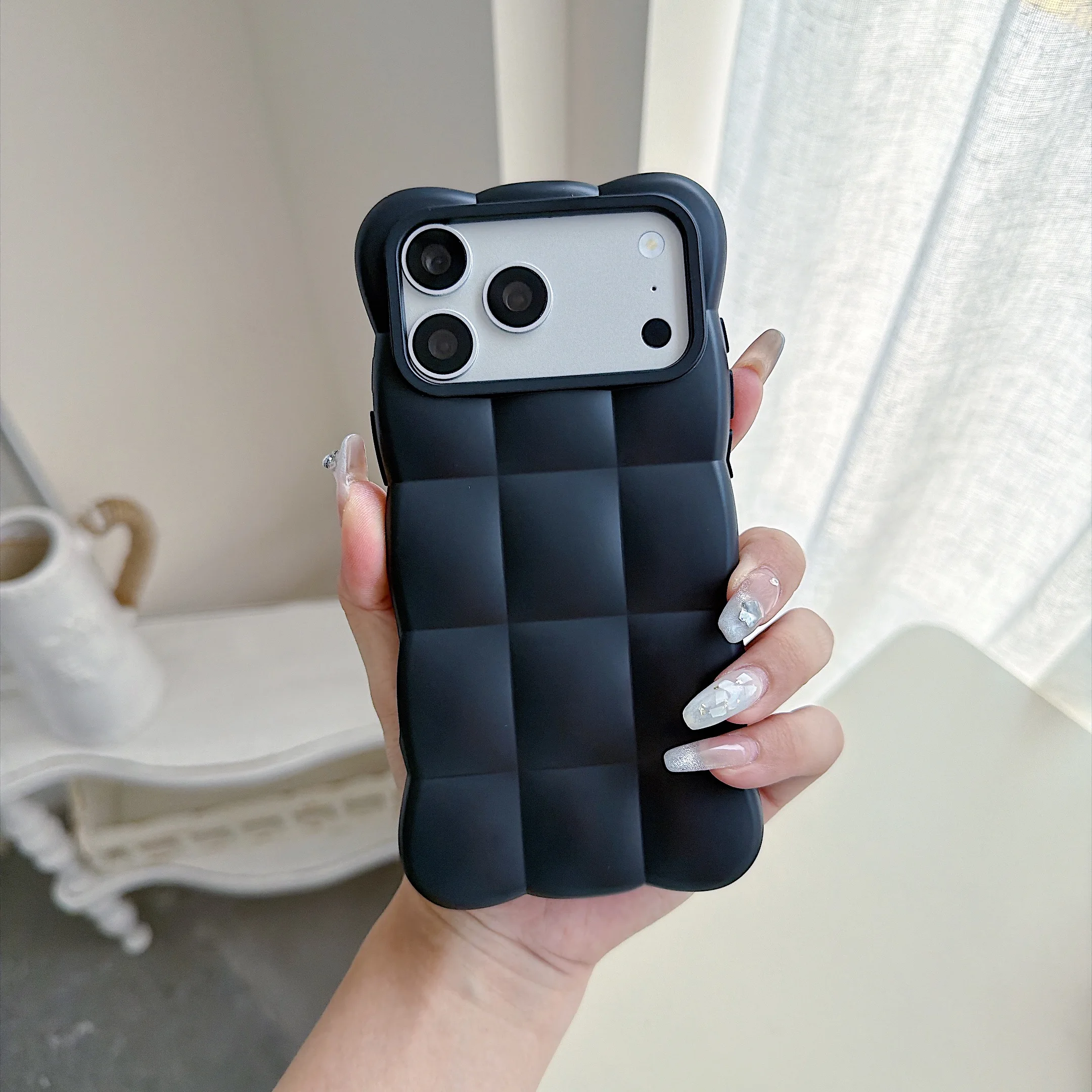 Niedliche 3D-Wolken-Puffer-Bubble-Grid Pastell-Silikon-Handyhülle für iPhone 17 16 15 14 13 Pro Max, Farbige Weiche TPU Stoßfeste Hülle