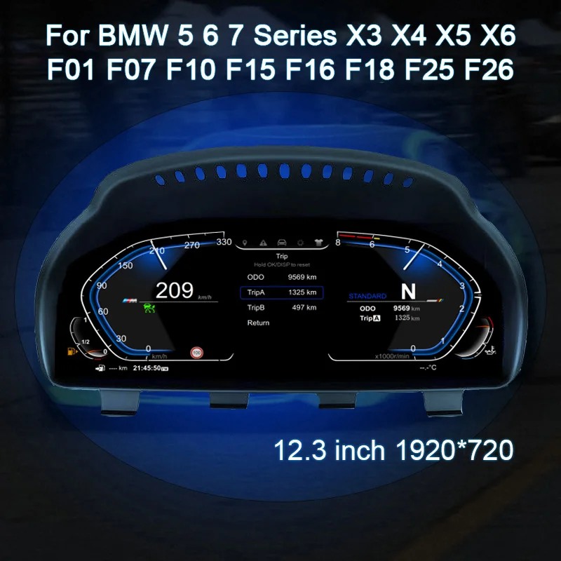 

Digital Instrument Cluster for BMW 5 6 7 Series F10 F11 F18 GT F07 F06 F12 F13 F01 F02 Speedometer,Dashboard,12.3’’ HD screen