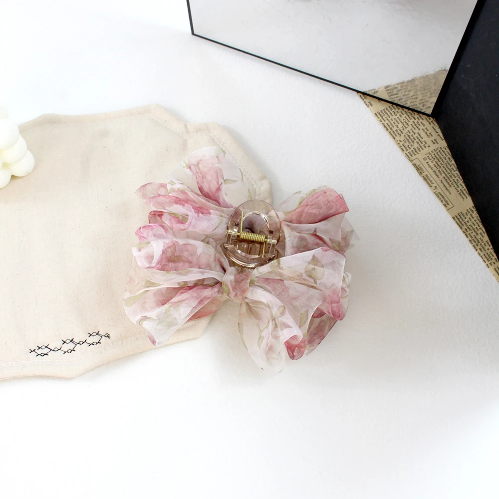 Frische Netz-Tüll-Haarklammer mit Schmetterlingsknoten-Design, große Stoff-Haarspange, süßer Haarschmuck für Damen
