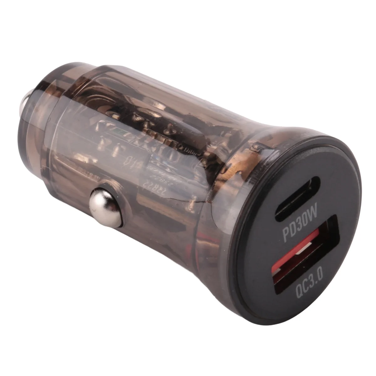 Transparent Car Charger USB Car Charger Quick Charge Qc4.0 Qc3.0 Qc Scp 3A Pd Type C 30W USB Charger(Transparent Black)