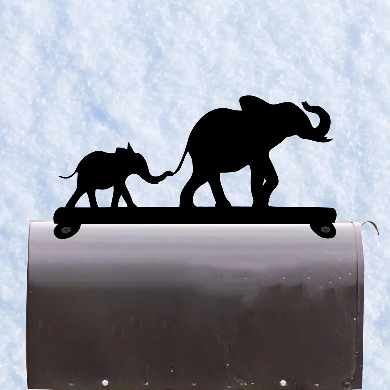 

1pc Elephant with Small Elephant Iron Silhouette Mailbox Decoration Metal Iron Decorative Mailbox Signage, Mailbox Decoration