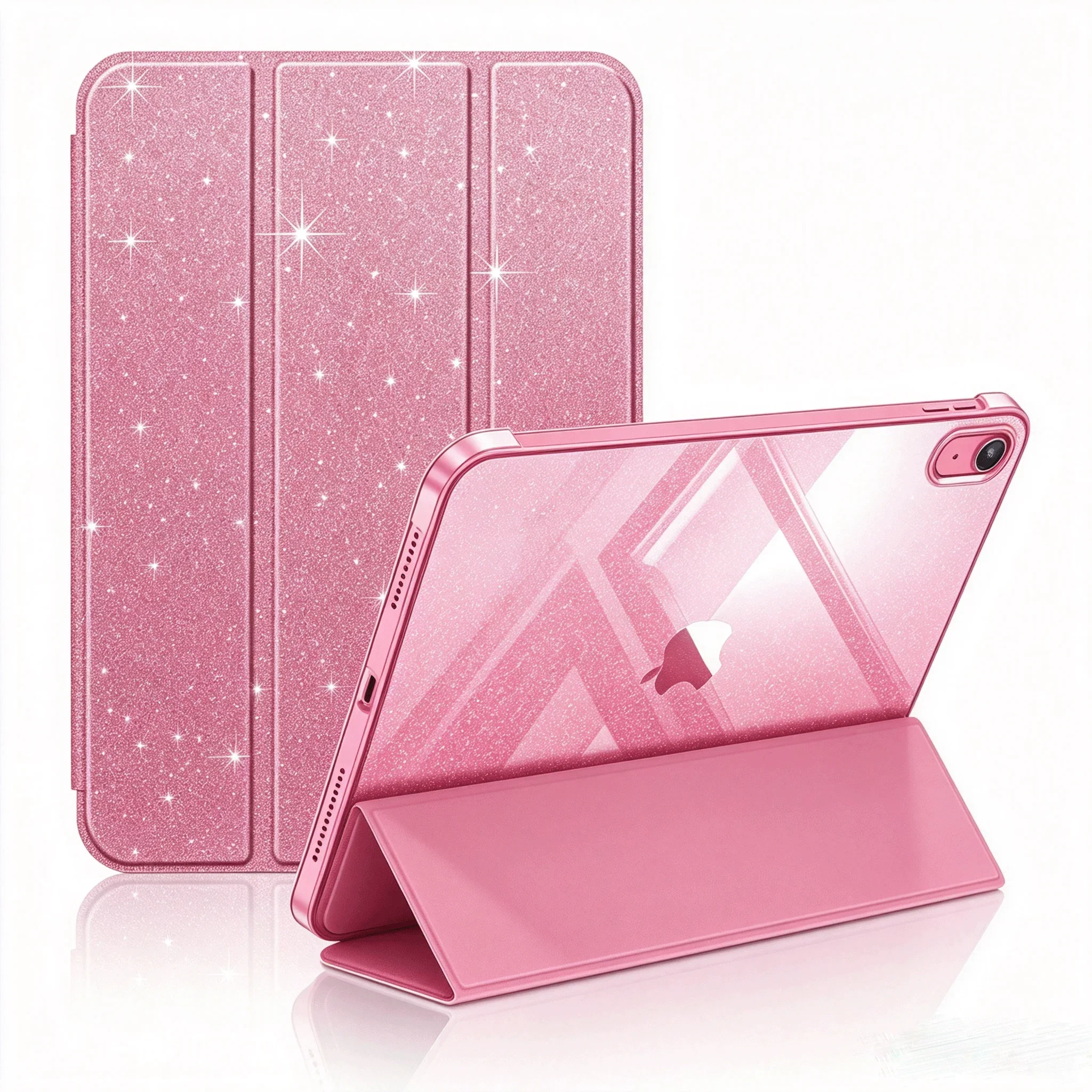 Glitter Sparkly Frosted Clear iPad A16 Case with Auto Sleep/Wake Multi-Angle Stand Slim Lightweight Shock-Resistant Cover