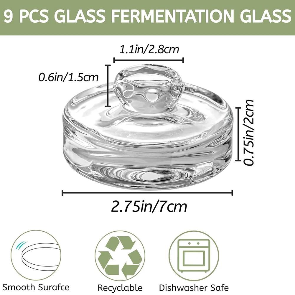 2026 New 9 Pack Glass Fermentation Weights with Handles, Heavy Glass Fermenting Lids Kit for Wide Mouth Jar